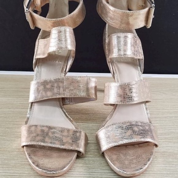 Vince Camuto Ankle Tie Strappy Gold Heels - Picture 2 of 5